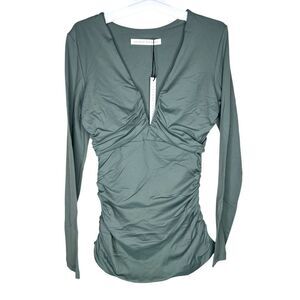 NEW Susana Monaco V Wire Gathered Long Sleeve Top in Slate Small